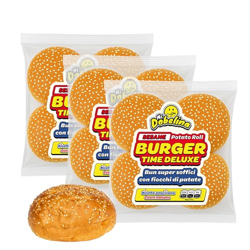 Mr. Dobelina - Mr. Dobelina Sesame Potato Roll Buns, 3 paquets de 4 petits pains moelleux avec graines de sésame, moelleux et savoureux, sans lactose, American Burgers, Smash Burgers et les recettes créatives