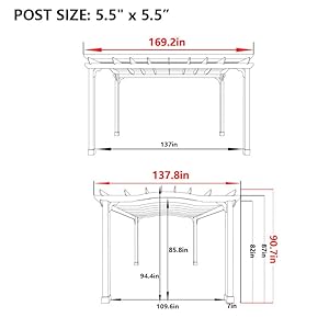 VEIKOU 12 X 14 Pergola Outdoor Pergola with Solid Structure Patio Wood Pergola Cedar Pergolas and Gazebos with Arched Top for Deck Yard Grill Party Garden