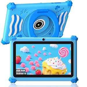 Ascrecem Kids Tablet 7 Inch Android 15 Kinder Tablet met 2.4G+5G WiFi6 Penta Core 6GB RAM 32GB ROM Kindertablet Dubbele Camera 128GB Uitbreidbaar Ouderlijk Toezicht Educatieve Spellen (Blauw)