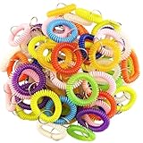 Kbraveo 100 PCS Multicolor Plastic Stretchable Spiral Coil Bracelet Keychains for Office, Sports, and Outdoor Activities