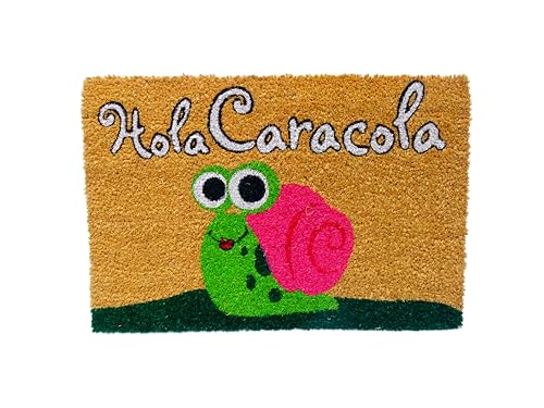 Koko DOORMATS felpudos Entrada casa Originales, Fibra de Coco y PVC, Felpudo Exterior Hola CARACOLA, 40x60x1.5 cm | Alfombra Entrada casa Exterior | Felpudos Divertidos para Puerta
