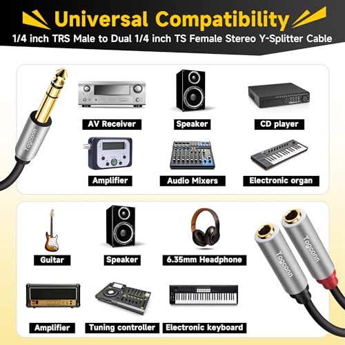 Adaptador divisor estéreo TRS 6.35 mm Y 1 pie miniatura 5