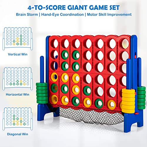 Costzon Giant 4-in-A-Row, Jumbo 4-to-Score Giant Game Set for Kids & Adults, Indoor Outdoor Yard Connect Game, 3.5FT Tall with 42 Jumbo Rings & Quick-Release Slider, Perfect for Family & Party Games