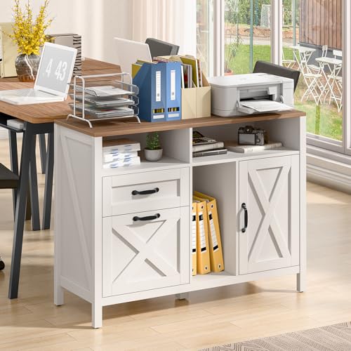 Lateral-File-Cabinet-with-2-Drawers-and-Door-Farmhouse-File-Cabinet-for-A4Letter-Size-Hanging-Files-Large-Wood-File-Storage-Cabinets-Printer-Stand-with-Open-Space-for-Home-Office-Furniture-White Lateral File Cabinet with 2 Drawers and Door Farmhouse File Cabinet for A4Letter Size Hanging Files Large Wood File Storage Cabinets Printer Stand with Open Space for Home Office Furniture White