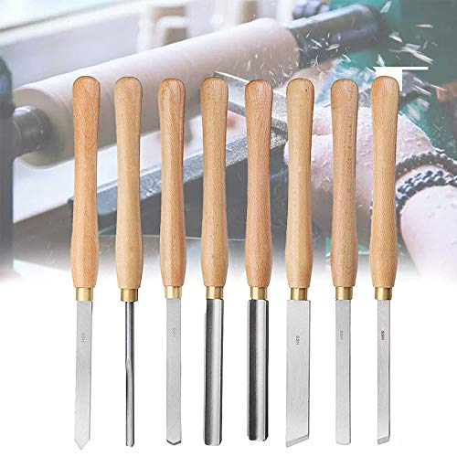 Lot de 8 burins de tournage du bois HSS avec poignées en bois dur, lames en acier rapide pour tournage du bois