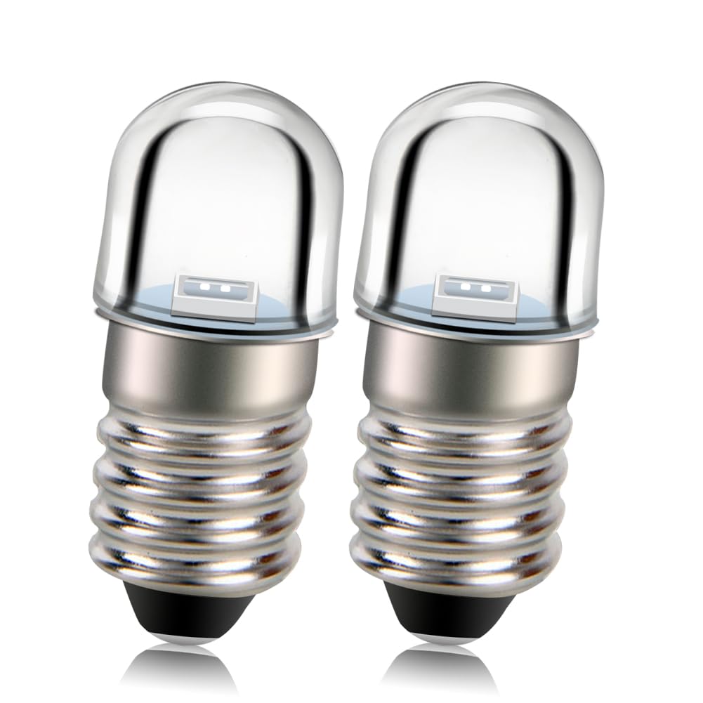 Ruiandsion 2PCS E10 LED Bulbs 18V Blue 100Lm E10 Miniature Screw LED Lamps Replacement Bulbs Upgrade for Flashlights Torch Light