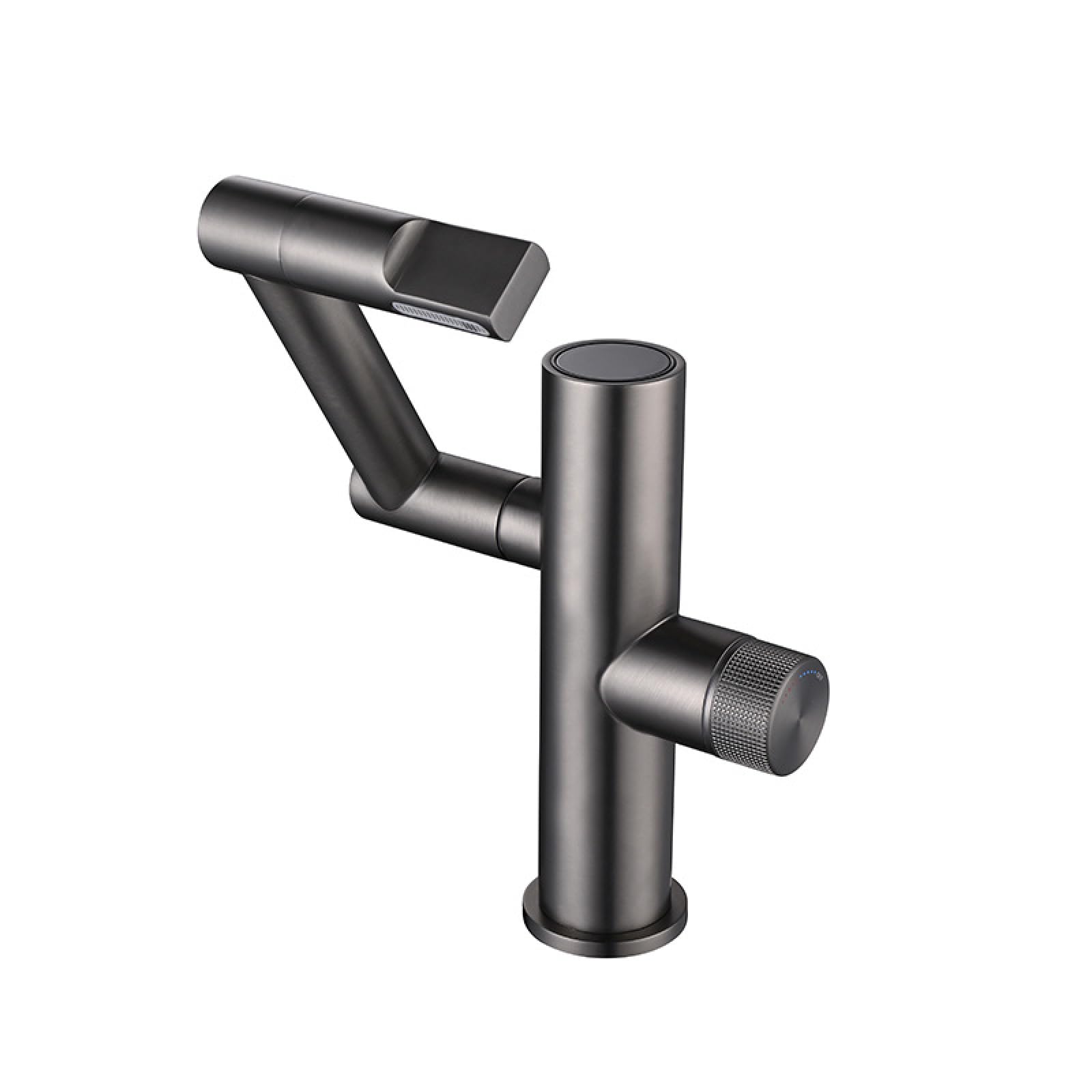 Fanjubei Gunpowder Gray Bathroom Smart Digital Display Robotic Arm Basin Faucet, Gun Gray