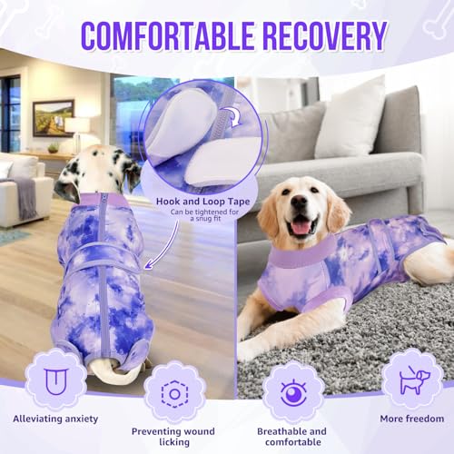 Image of SlowTon Dog Surgery Recovery Suit - Zipper On Dog Onesies After Surgery for Female Male Dogs, Abdominal Wounds Bandages Cone /E-Collar Alternative Dogs Body Suit Shirt Anti-Licking (Purple,4XL)