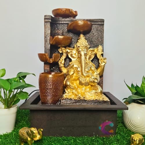 Image of Decorative Water Fountain for Home Decor, Office, Indoor & Outdoor, Garden, Puja Room, Vaastu, Reception, Spa, Gifting. (Diya Ganesha)