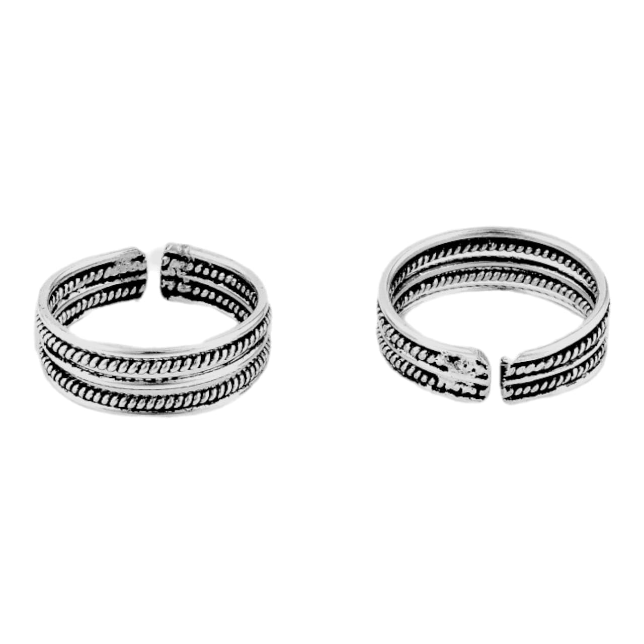 LBV 925 Sterling Silver Hydro White Rhodium Plated Back Side Open Oxidized Five Wire Band Design Toe Ring Pair For Women Free Size Adjustable Comfortable-image-13