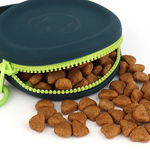 Leckerli-Tasche aus Silikon,2 Stück,Futtertasche für Hundetraining,Hundezubehör,Taschengröße,leicht zu reinigen,geruchlos,Reißverschluss-Design,tragbare Leckerli-Tasche für Hunde(Dunkelgrün-Weiß)