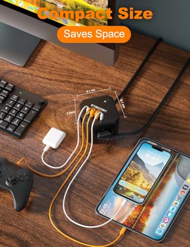 EYMUOBC Kostka z gniazdkami z USB, listwa zasilająca z 2 USB-C PD 20W, 4 gniazda sieciowe 4 porty USB z wyłącznikiem, do biura, czarna