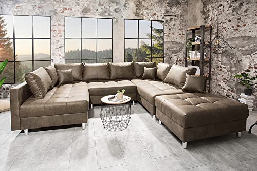 Riess Ambiente Modernes XXL Sofa Kent 303cm Taupe Federkern inkl. Hocker und Kissen Wohnlandschaft Schlafsofa Schlafcouch Couch Ecksofa mit Schlaffunktion – Bild 3