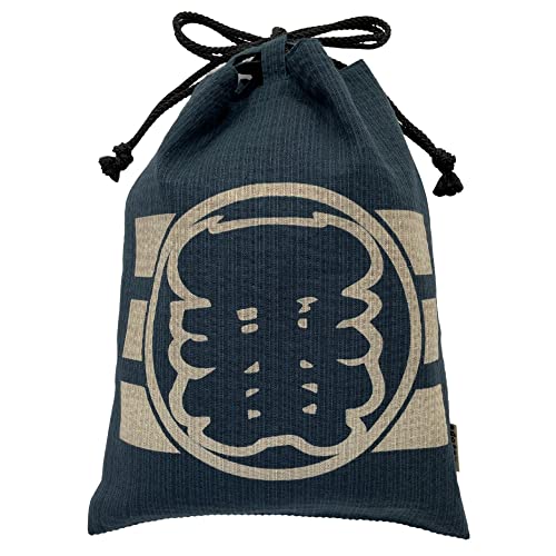 Edoten]JAPAN Nobori Bukuro 100% Cotton Shijira Fabric Drawstring Pouch with Inner Pocket 030 Number one Navy