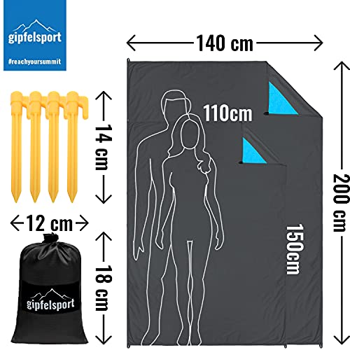 gipfelsport Picknickdecke - Outdoor Picknick Decke I Stranddecke, wasserdicht, waschbar, sandfrei I 200x140cm groß I schwarz