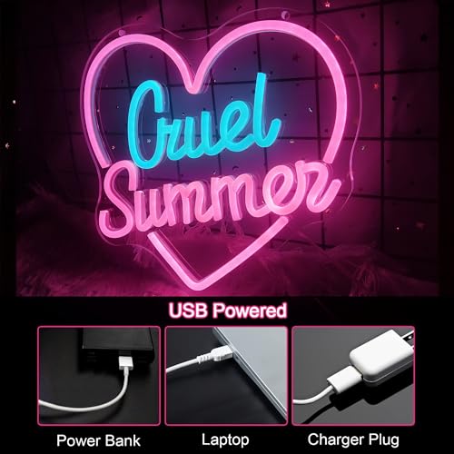 Image of Summer Neon Sign for Wall Decor Led Neon Light for Girls Bedroom Gift Decoration for Fans Pink and Blue Neon Sign for Music Party Supplies Birthday Gift for Sisters,Size11.8 * 10.5inch(JW010)