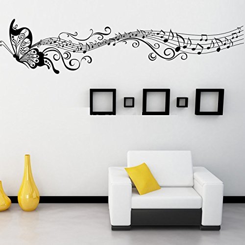 SYGA PVC Vinyl Wall Stickers for Living Room Self Adhesive Stickers, Musical Butterfly for Studio