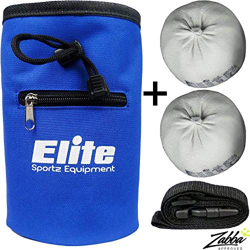 Rock Climbing Chalk Bag and 2 x Chalk Balls - No Leak Drawstring Bag and Secure Zip Pocket, Blue