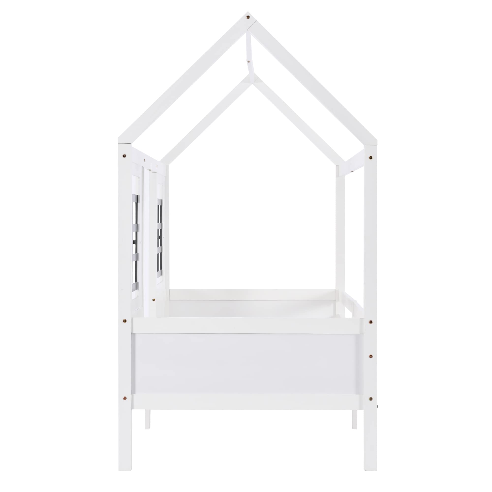 Letto A Castello, Lettino Per Bambini, Con Griglia Anticaduta In Colore A Contrasto Con Finestra Con Scaletta Inclinata A Quattro Livelli E Cassetti Pino Mdf Bianco Naturale 90x200cm 140x20 85324053