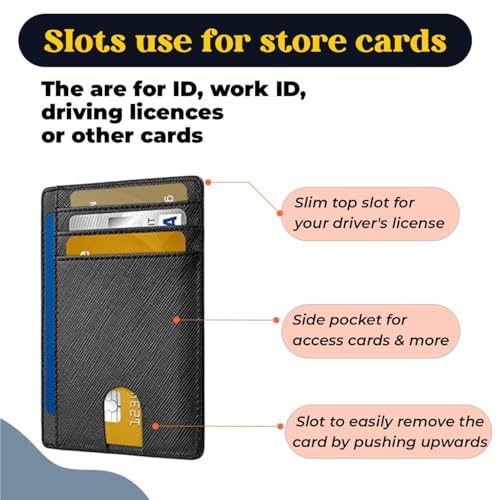 Mens Slim Wallet - Minimalist Thin Front Pocket Leather Credit Card Holder with RFID Blocking for Work and Travel – Small Compact Bifold Wallet for Men – Slim Leather Card Case3