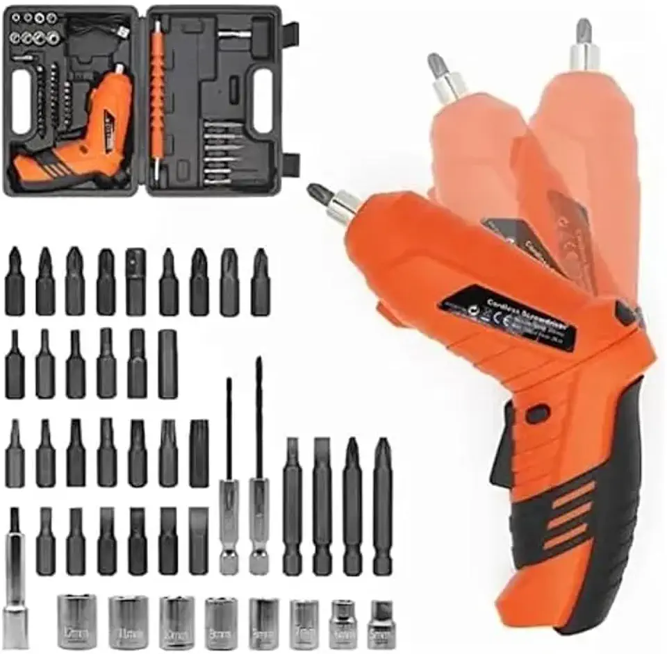 Chave de Fenda Elétrica Recarregável com Luz Led KIT 47 Peças Pontas Variadas 3.6V Reparos Domésticos Praticidades Montagem de Móveis