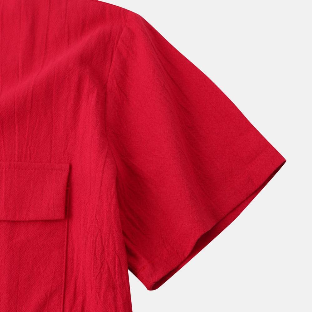 Hawaii-Hemd für Herren, kurzärmeliges Hawaii-Knopfhemd für Herren, rotes Hawaii-Hemd aus Baumwollleinen, Oberteil, lässig, schnell trocknend, kurzärmlig, für Sommer, Urlaub, Party, Strand