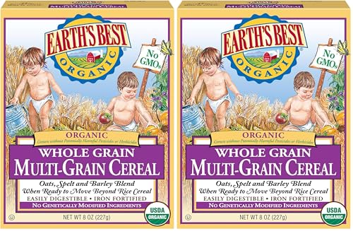 Earth's Best Organic Baby Food, Organic Whole Grain Multi-Grain Baby Cereal, Non-GMO, Easily Digestible and Iron Fortified Baby Food, 8 oz Box (Pack of 2)