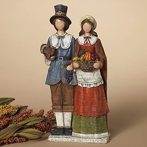 One Holiday Way Vintage 12-Inch Decorative Pilgrim Couple Figurine - Wood-Look Thanksgiving Tabletop Mantel Desk Bookshelf Decoration - Fall Country Rustic Autumn Harvest Centerpiece Home Decor