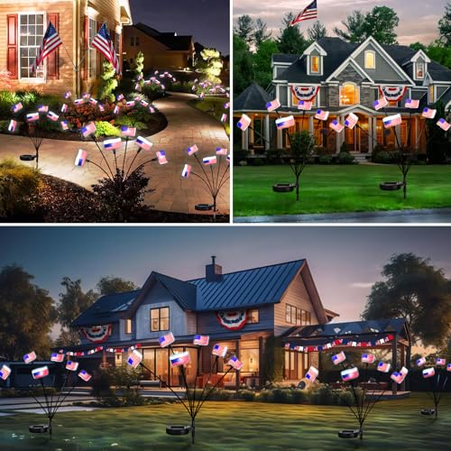 Heceltt HECE-ST82 2 Pack Solar 4Th Of July Decorations Outdoor Garden Lights, 12 Led American Flags Waterproof For Independence Day Memorial Day Patriotic Decor Outside Garden Yard Lawn thumb #5