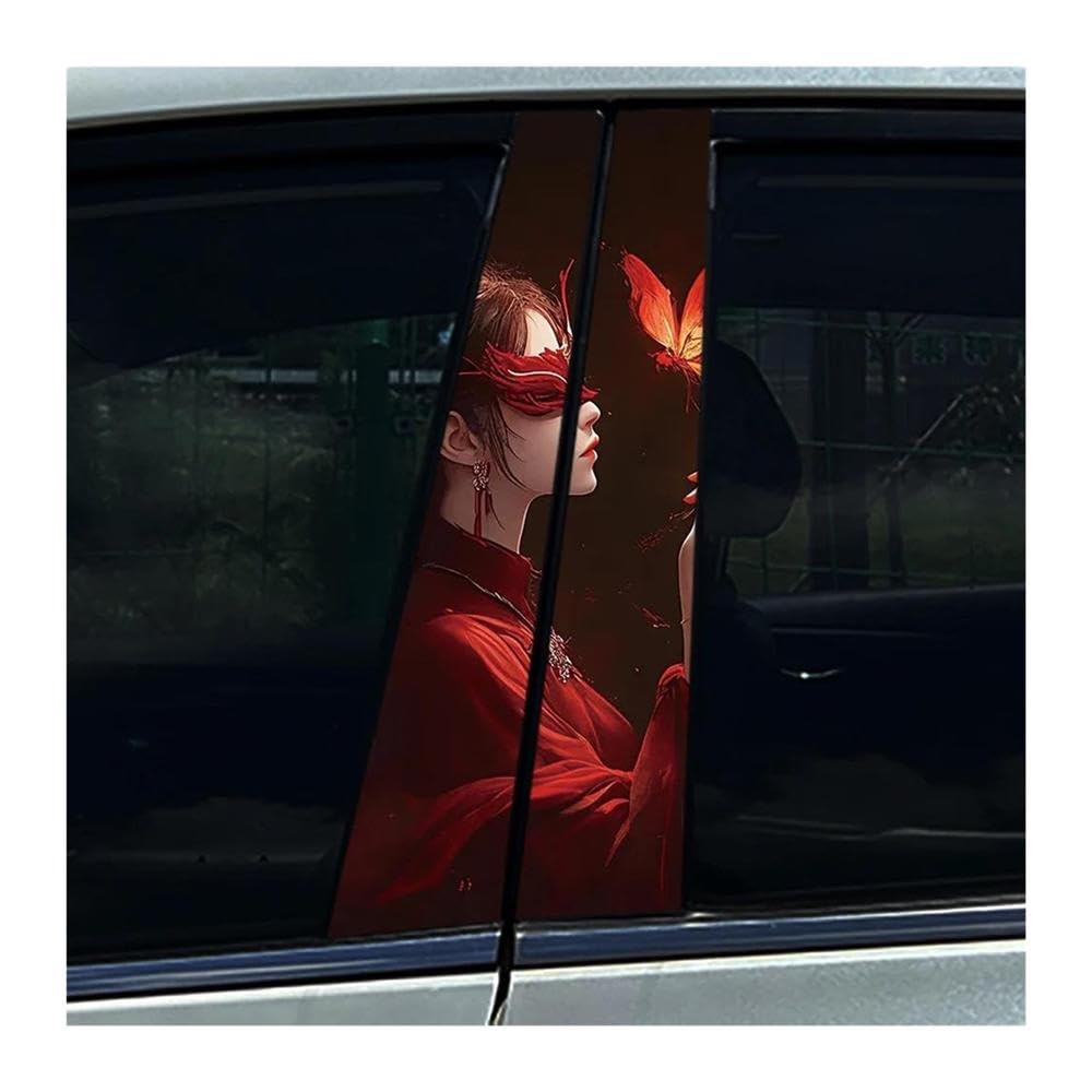 Body Parts 2PCS Chinese Style Beauty Mask Butterfly Car B Pillar Sticker Waterproof Center Column Decals(D)
