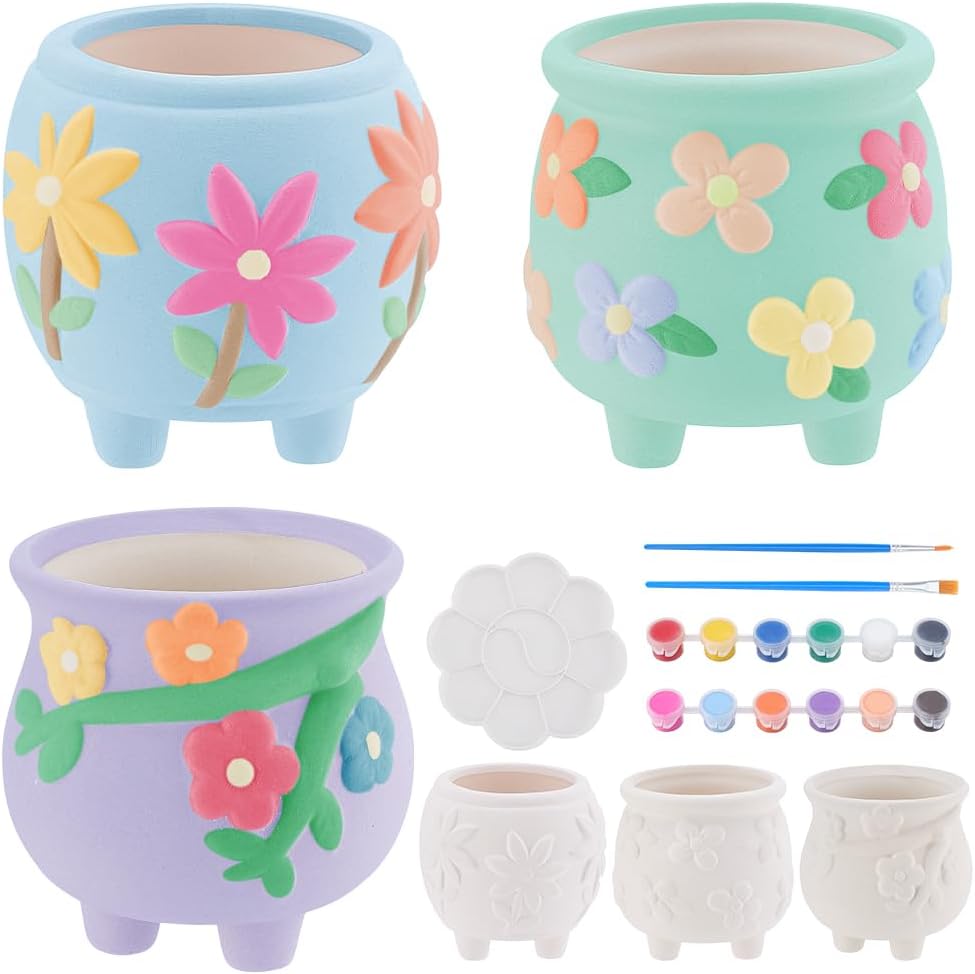 WEBEEDY 3 Sets Ceramic Vases Painting Kit DIY Paint Your Own Pottery Vase, at Home Pottery Painting Kit for Adults, Ceramic Vases Art and Craft Supplies for Fun Activity Home Decor Creative Gift