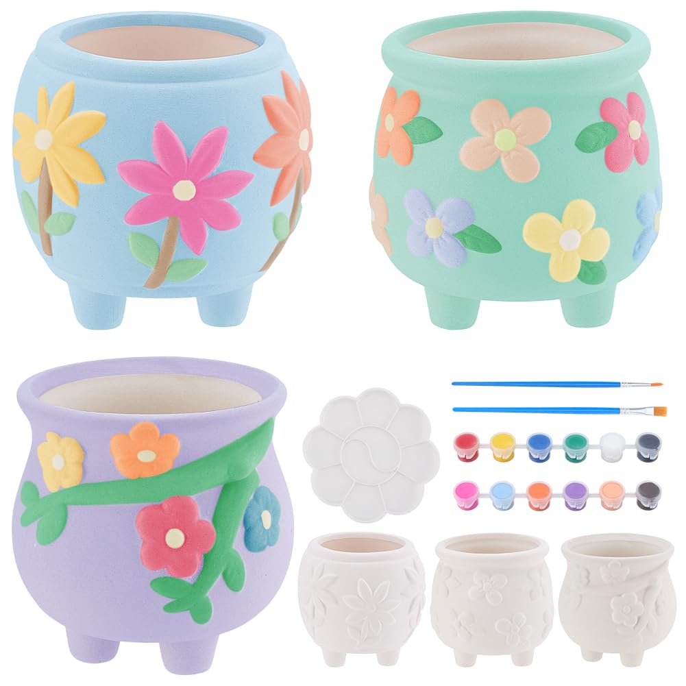 WEBEEDY Juego de 3 jarrones de cerámica, juego de pintura DIY para pintar tu propio jarrón de cerámica para el hogar, juego de pintura de cerámica para adultos, jarrones de cerámica, suministros de