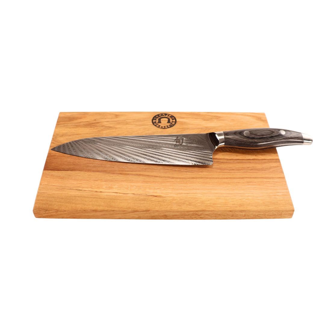 Kai Shun Nagare NDC-0706 - Cuchillo de chef japonés ultraafilado, hoja de 20 cm + tabla de cocina de madera de barril vieja (roble) 30 x 18 cm VK: 409