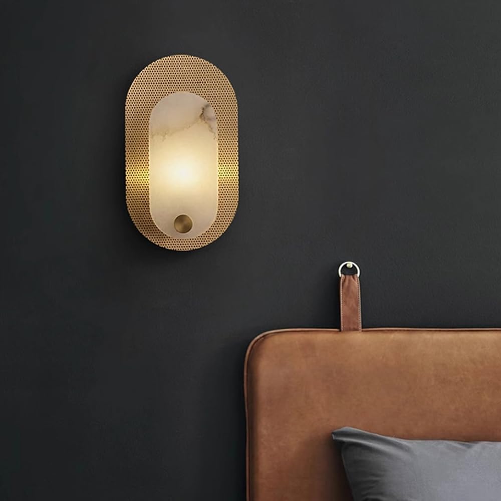 Lampada da parete in marmo e rame con personalità creativa, lampada in stile industriale nordico, applique sorgente luminosa G9, for camera letto, soggiorno, balcone