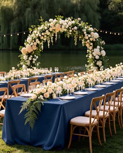 Image of Niuara Navy Blue Polyester Table Cloth, 6 Pack, 60 x 102 in | Rectangle, 5 ft Tables, Washable, Wrinkle Resistant, Weddings Parties