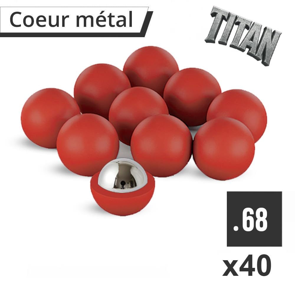 40 x Billes Titan Coeur Acier Coque ABS Extra Dur réutilisables 17.2mm - T4E Training Paintball et Self Defense - AEGON .68