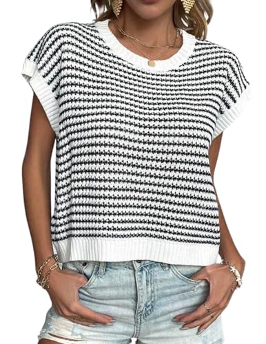 Zeagoo Women's Cap Sleeve Sweaters Vest Crew Neck Knit Sweater Tops 2025 Casual Summer Sleeveless T Shirt