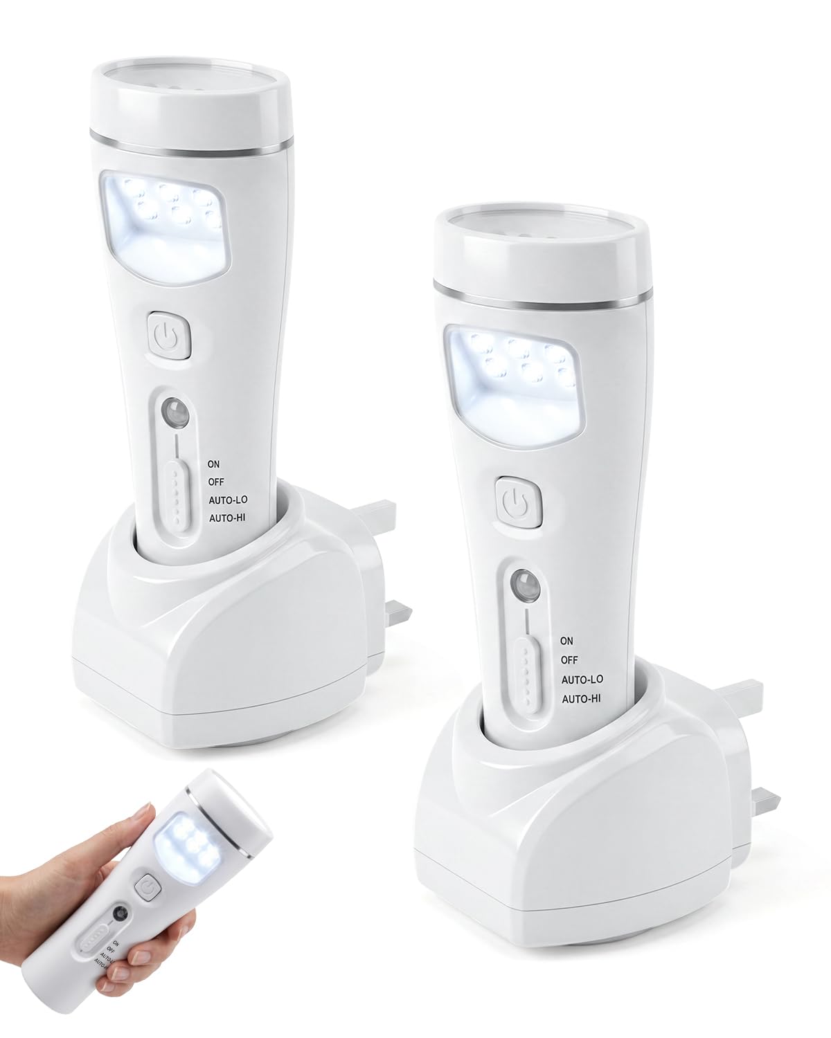 Klarlight Rechargeable Plug in Night Light Torch, Power Failure Light with Light Sensor, Emergency Light with Rechargeable Base for Hallway Nursery Hurricane Preparedness Supplies, 2-Pack