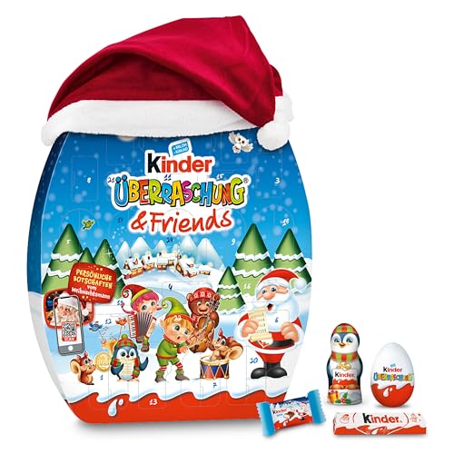 Kinder Überraschung & Friends Adventskalender 2025 – Mit Weihnachtsmütze, 5 Hohlfiguren, 8 Überraschungseiern, Schokoladen-Spezialitäten – Zu Weihnachten und Adventszeit – 1 Kalender à 370 g