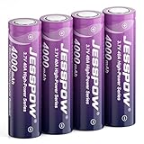 JESSPOW Rechargeable 3.7 Volt Battery, 40A Flat Top Batteries for Flashlight, Headlamps, etc 4 Pack