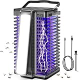 Bug Zapper Outdoor Indoor, Solar Mosquito Zapper with Reading Lamp, Cordless & Rechargeable Electric Insect Fly Zapper with 4200V High Powered UV Light, 2 in 1 Mosquito Killer for Home Backyard Patio