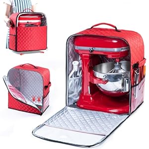BAGSPRITE Stand Mixer Cover with Appliance Sliders Base Compatible with KitchenAid Mixer Storage Bag for 455 Quart with Pockets for Kitchen Aid Accessories and Attachments