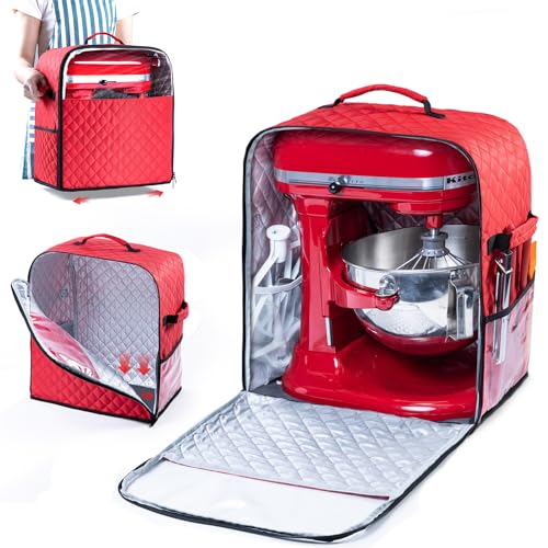 BAGSPRITE Stand Mixer Cover with Appliance Sliders Base Compatible with KitchenAid Mixer Storage Bag for 455 Quart with Pockets for Kitchen Aid Accessories and Attachments