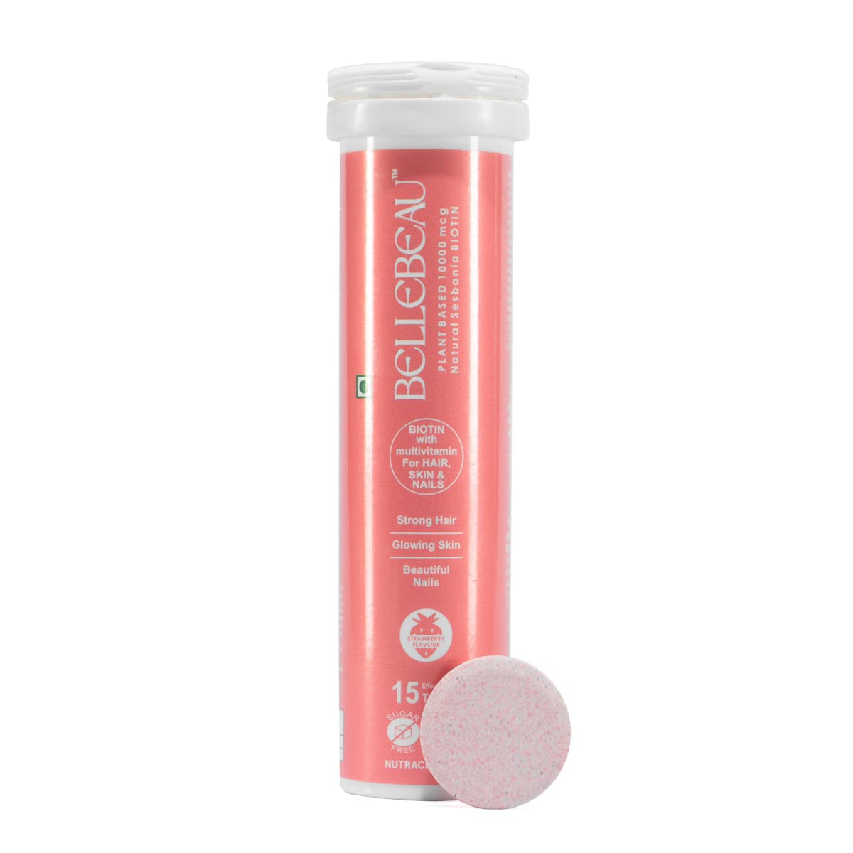 Bellebeau Biotin Tablets with Biotin, Sesbania Extract and Beta-Sitosterol for Hair Growth, Glowing Skin and Beautiful Nails | Vitamin A, B6, B12, C, Zinc Effervescent Tablets (10000 mcg)