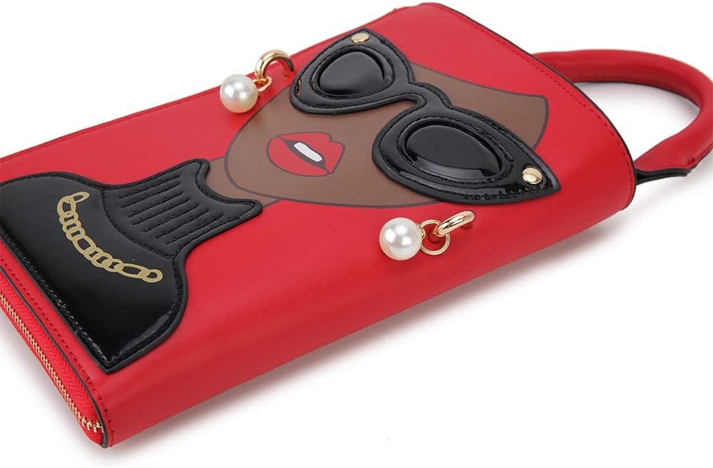 Women Novelty Lady Face Shoulder Bags Funky PU Leather Top Handle Satchel Handbags Clutch Purse for Women - Image 7