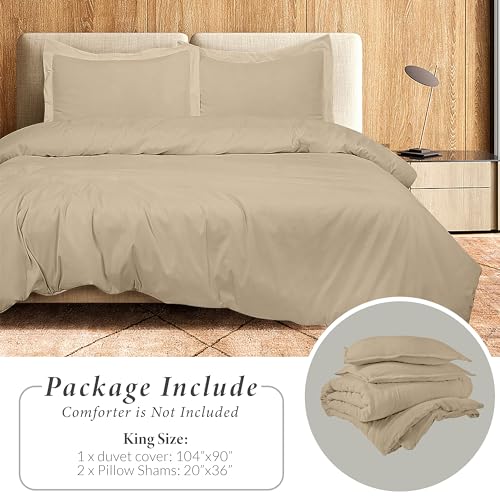 Image of ROYALE LINENS Sand Duvet Cover King Size - 3 Piece Bedding Comforter Covers - Zipper Closure - 1 King Duvet Cover 104x90 inches and 2 Pillow Shams - No Comforter Included