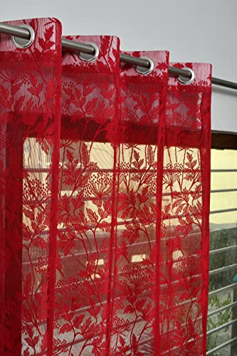 Image of Galaxy Home Decor Transparent Lily Net Curtain Sheer Curtains for Long Door 8 Feet, Pack of 1, Maroon