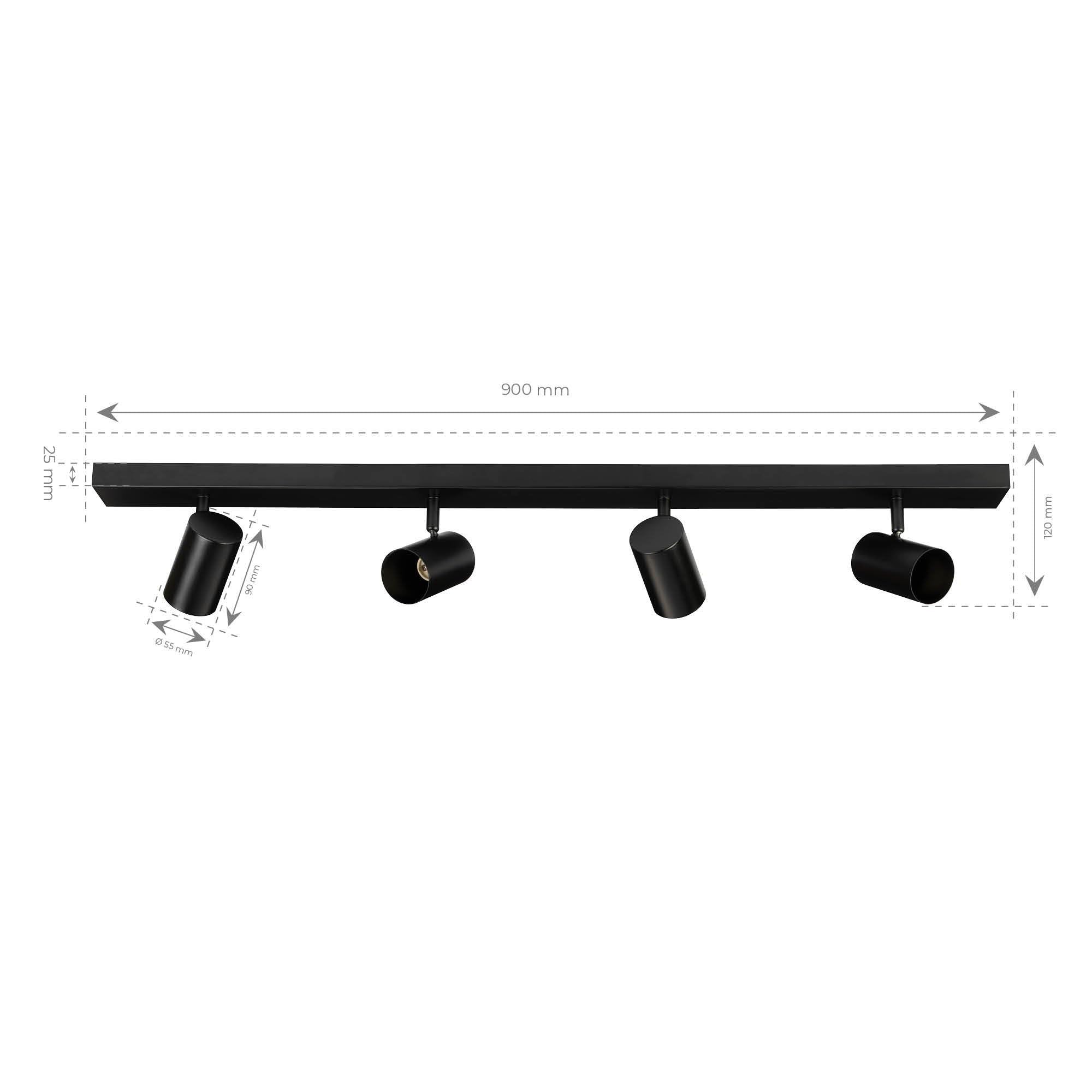 Ledvion Spot LED Plafond Noir 4 spot Rectangulaire GU10 sans ampoule