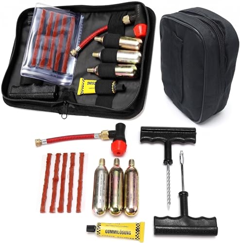 Motorcycle Tubeless Tyre Repair Kit | Emergency Puncture Repair Tool Set for Motorbike, Scooter, ATV | Compact Portable Tool Kit Set for Roadside Repairs