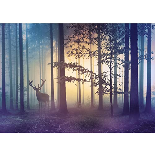Fototapete Wald Hirsch Nebel 352 x 250 cm Vlies Tapeten Wandtapete XXL Moderne Wanddeko Wohnzimmer Schlafzimmer Büro Flur Gelb Blau 9338011a